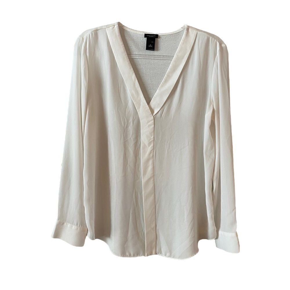 Ann Taylor Factory long sleeve dressy cream colored v-neck top